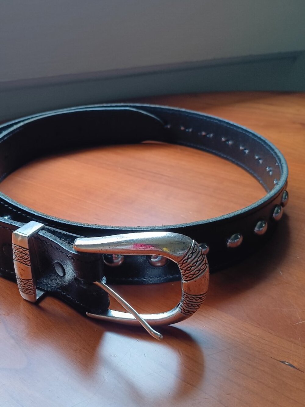 NWOT Silver Studded Black Leather MADE IN USA Belt 40-inch